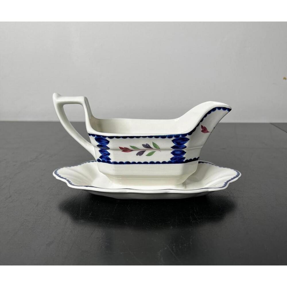 Vintage ADAMS China ‘Lancaster’ Gravy Boat with Attached Underplate